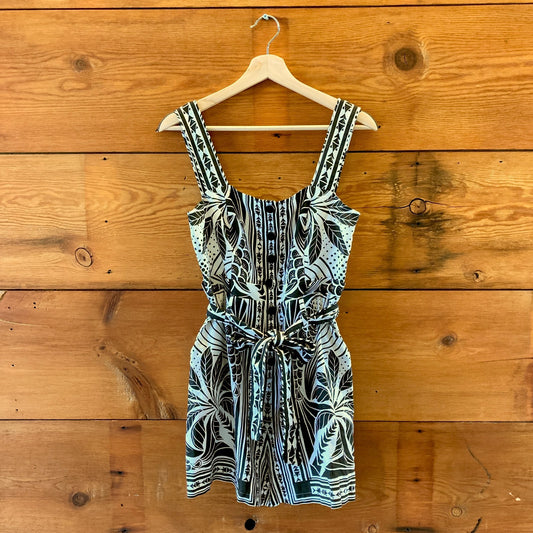 Farm Rio Black White Print NEW $190 Monochrome Elegance Romper - Size S - 0814JF