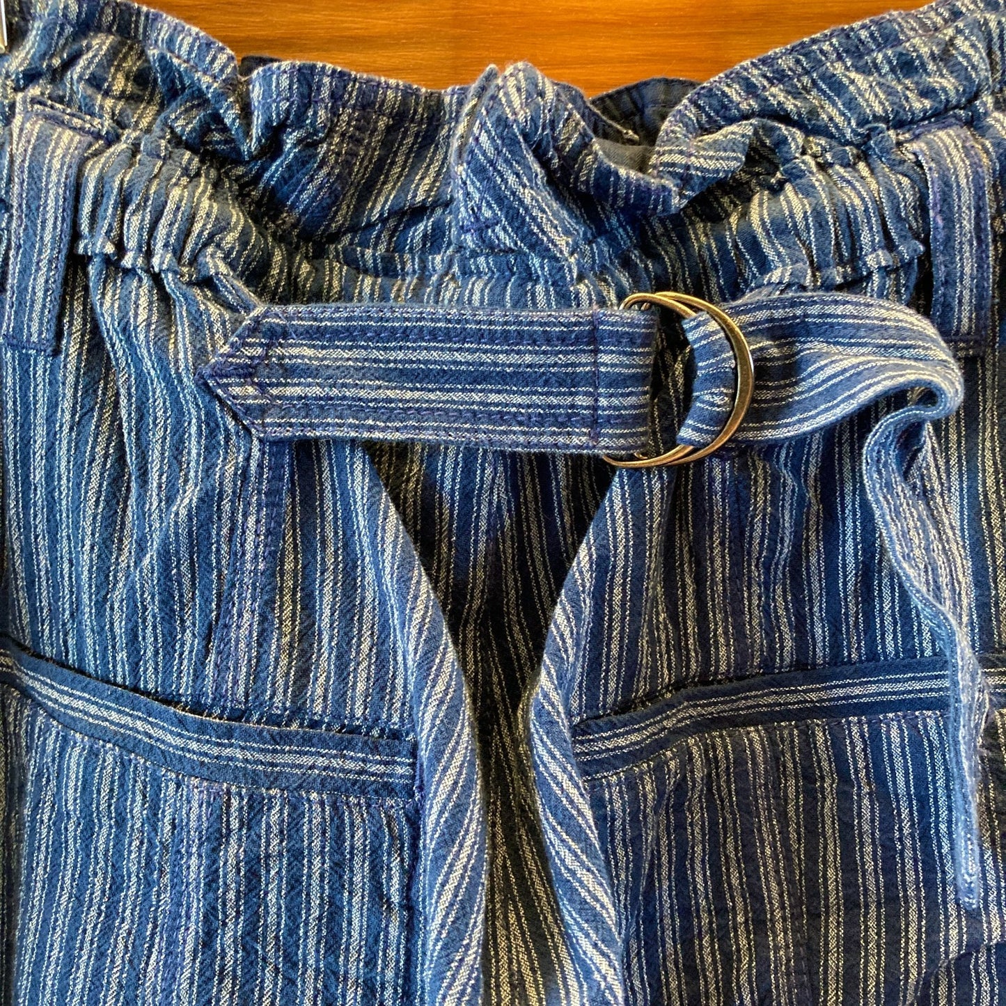 Free People $98 Blue Striped Drop Crotch Pants - Size L - NEW - 1122CT