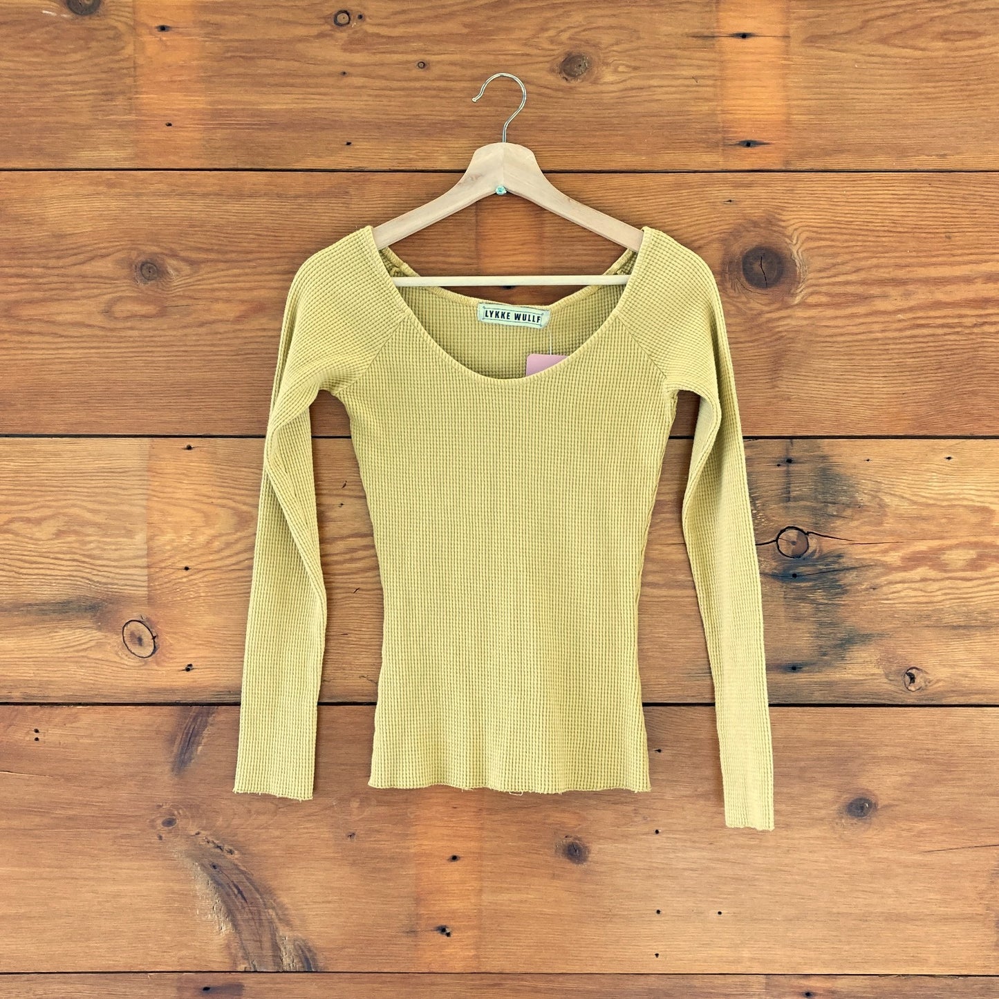 S - Lykke Wullf Yellow Scoop Neck Long Sleeve Swan Thermal Shirt 0312IG