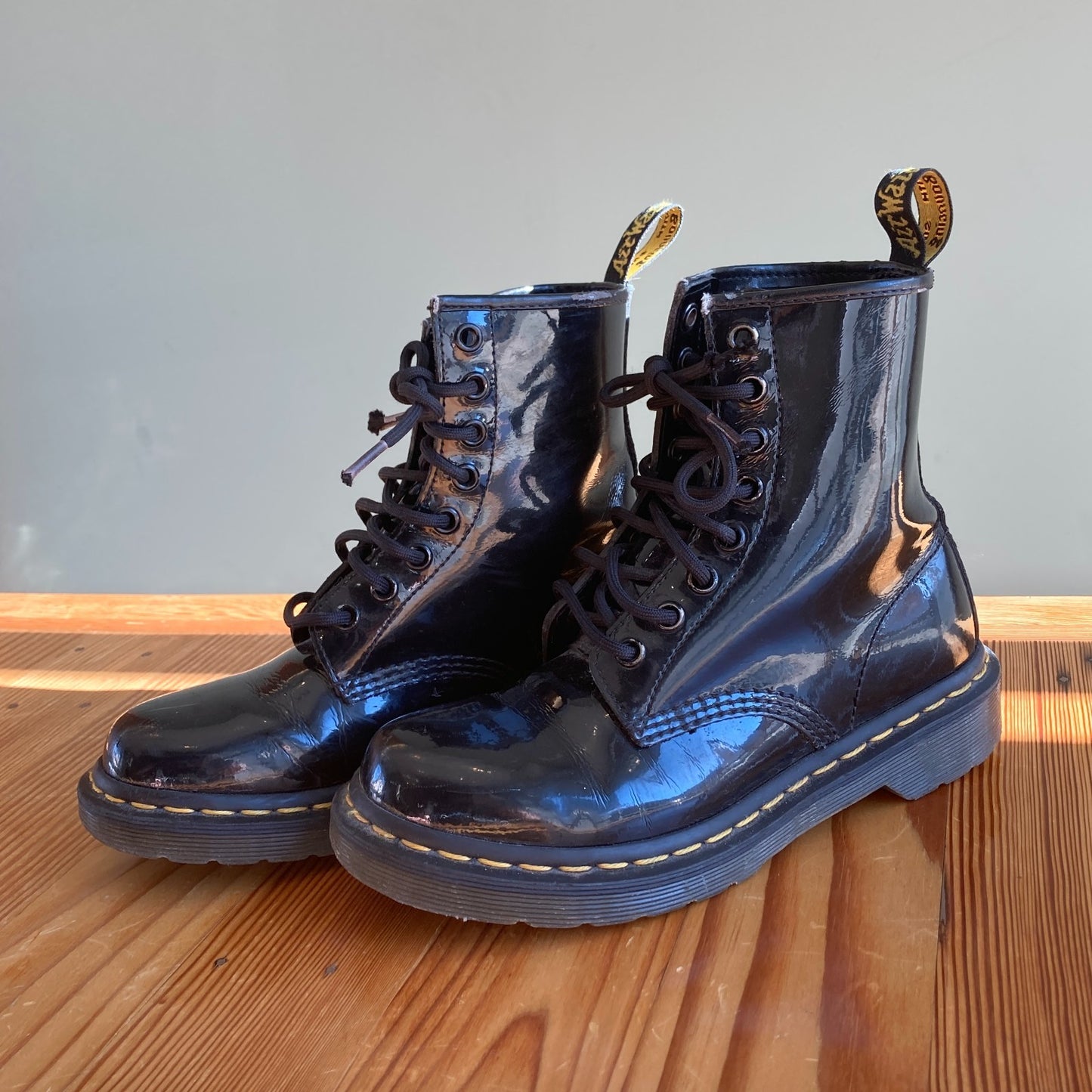 5 - Dr. Martens Black Patent 1460 Womens Combat Lace Up Boots 0110NF