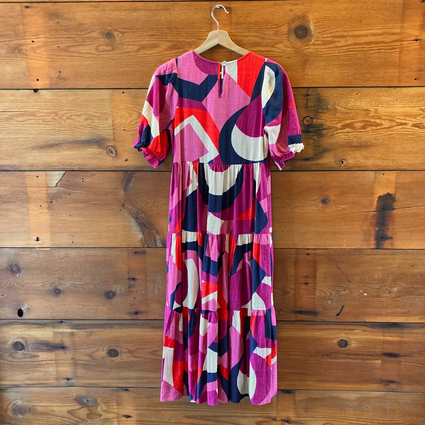 Mister Zimi Pink Geometric Colorblock Print Tiered Linen Dress - Size 2 - 0317SB