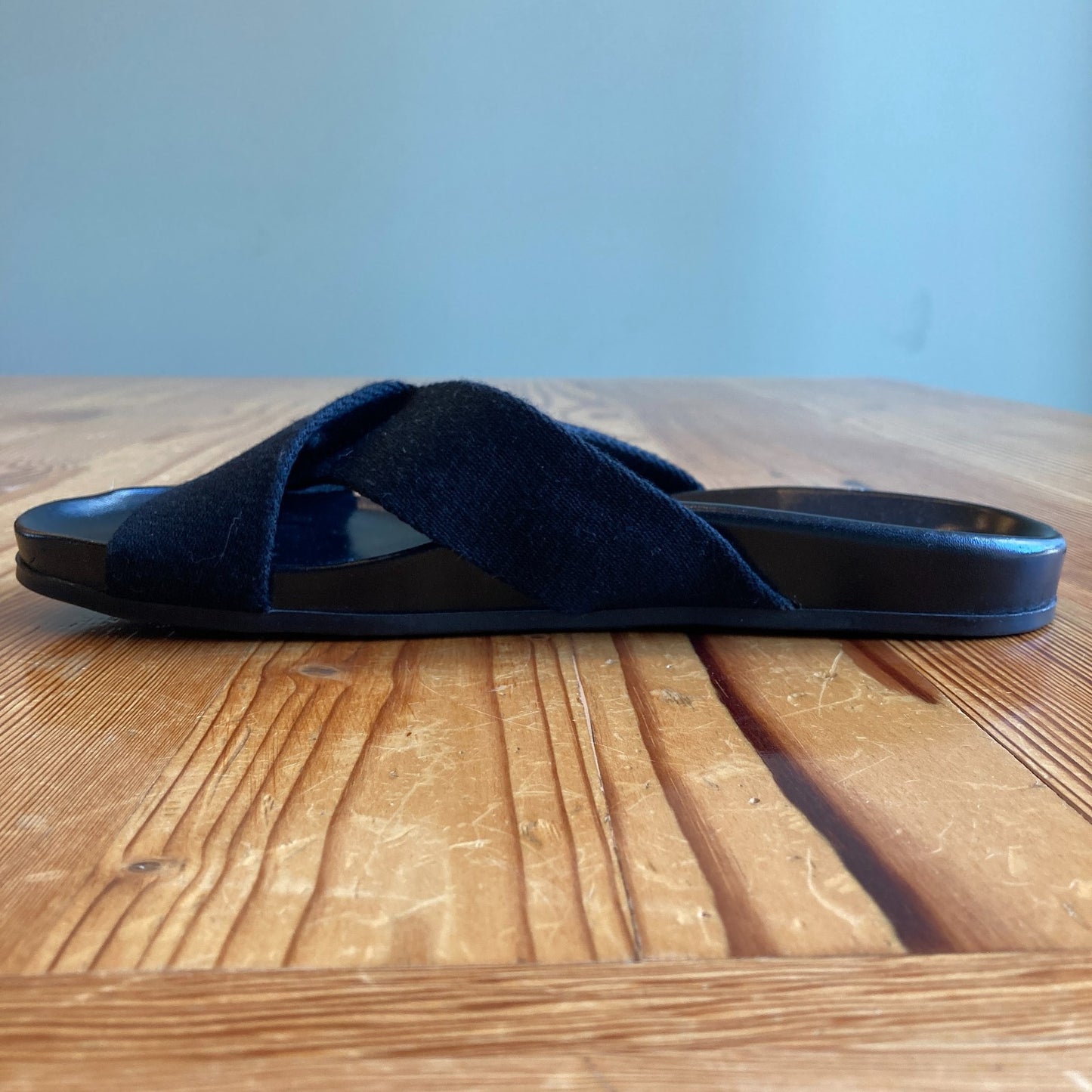 Jenni Kayne Black Cotton Crossover Leather Sandals - Size 41 / 11 - 0815CJ