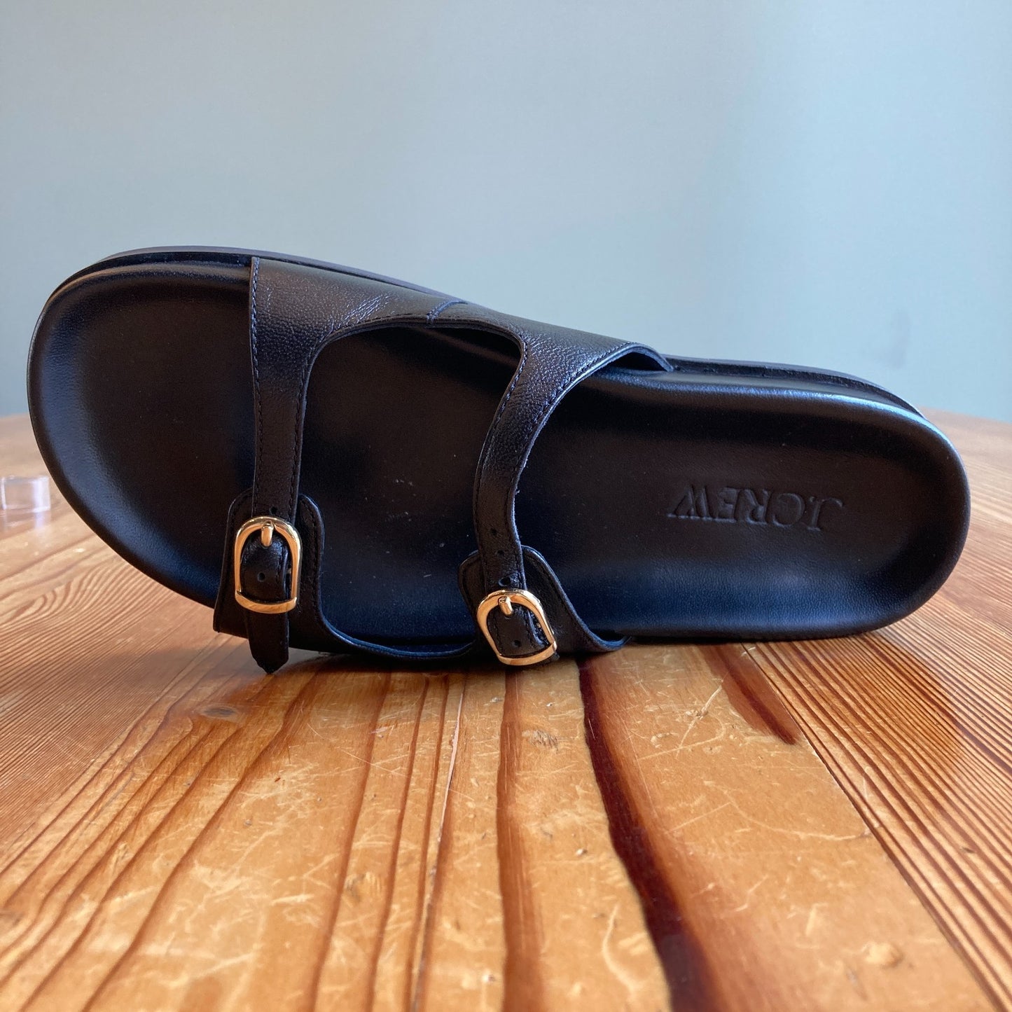 J Crew $198 Black Leather New Colbie Buckle Two Strap Sandals - Size 7 - 1122KP