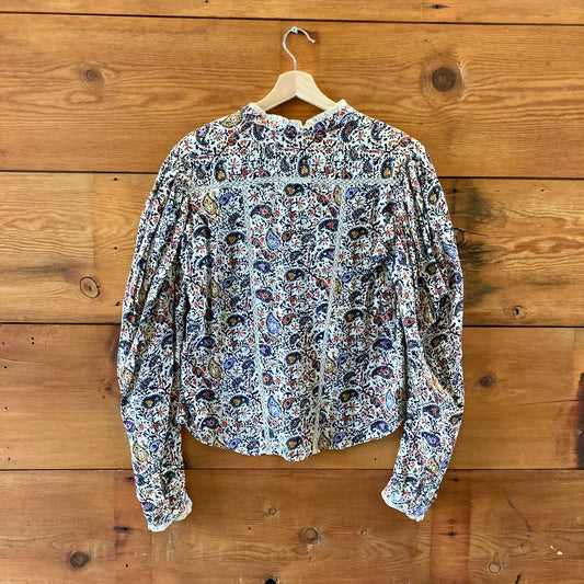 Etoile Isabel Marant Paisley Puff Sleeve Button Up Top - Size 42 / L - 0914SM