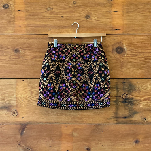 XXS - Farm Rio Multi Color Embroidered Corduroy Mini Pencil Skirt 0508DK