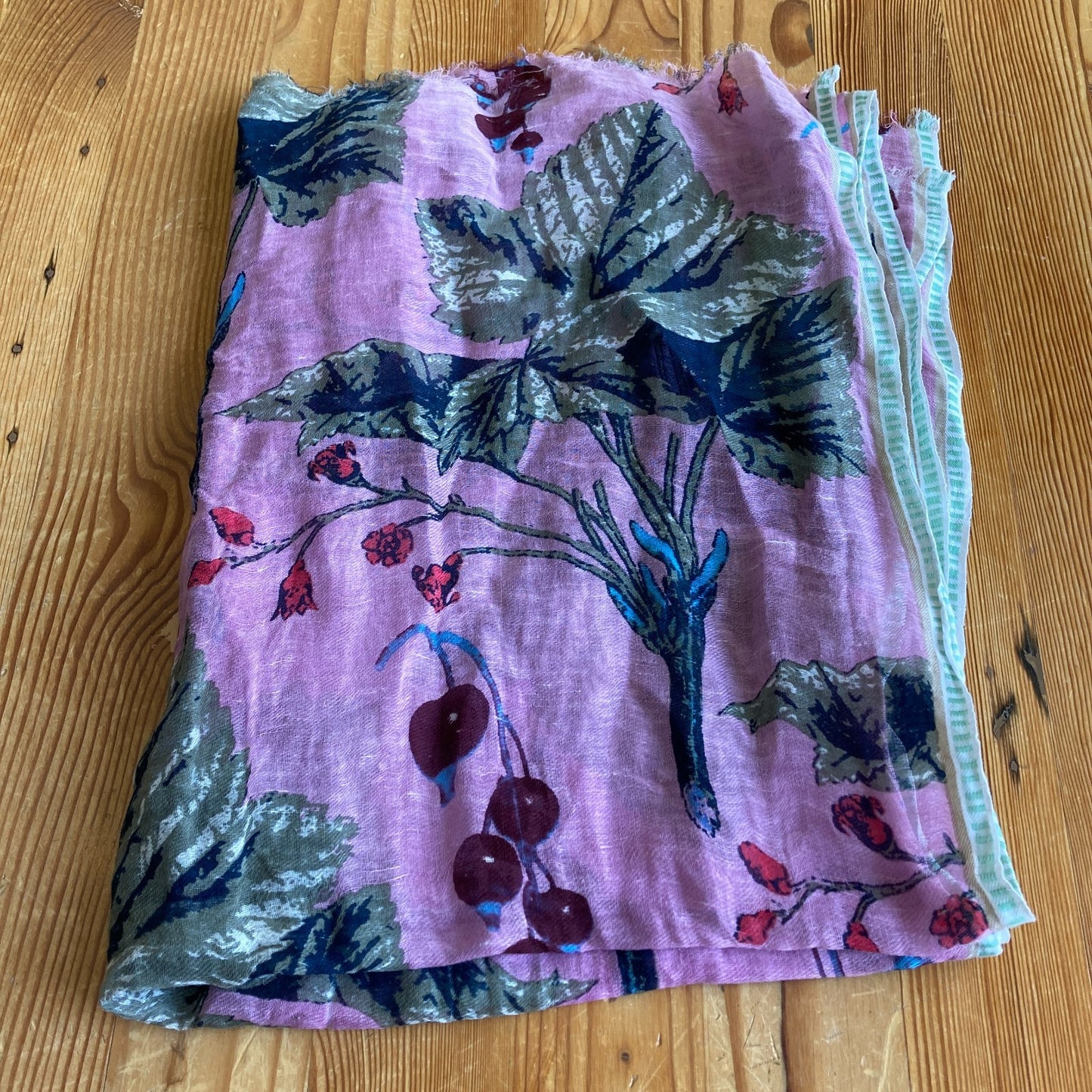 Epice Paris Pink Gray Floral Stole Linen Cotton Scarf - 4427SC