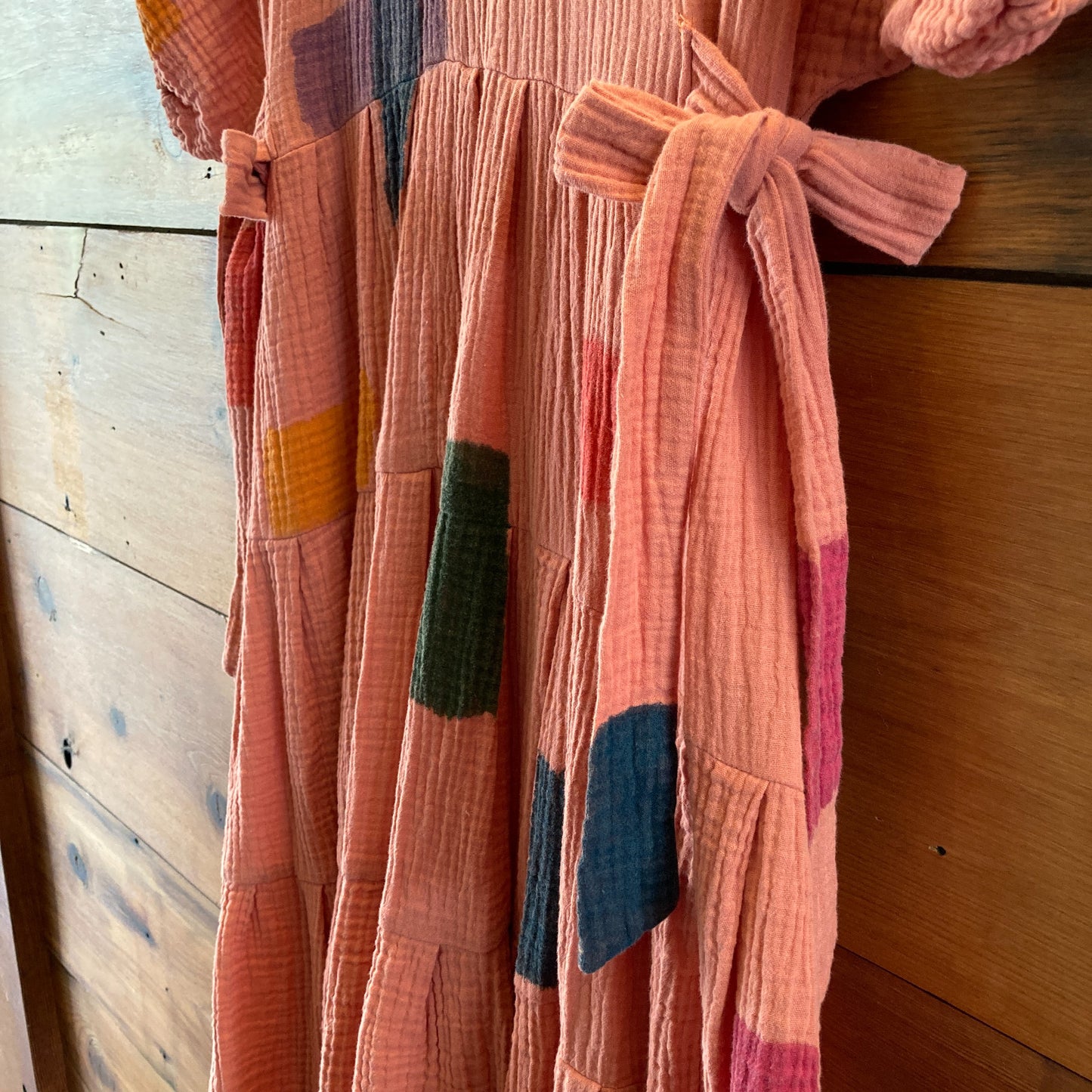 Holly Stalder Pink Gauze Watercolor Hand Painted Tiered Dress - 1105AR