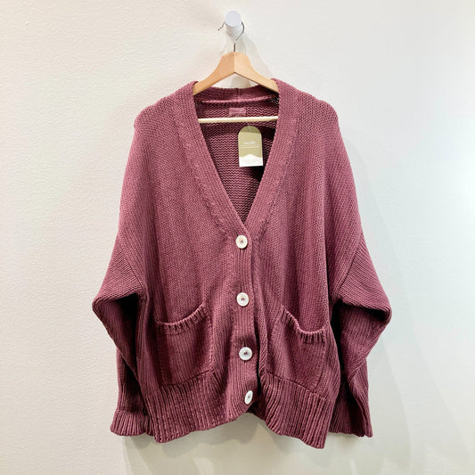 Babaa $320 Black Cherry Button Up Cotton No16 Cardigan Sweater - 0606RO