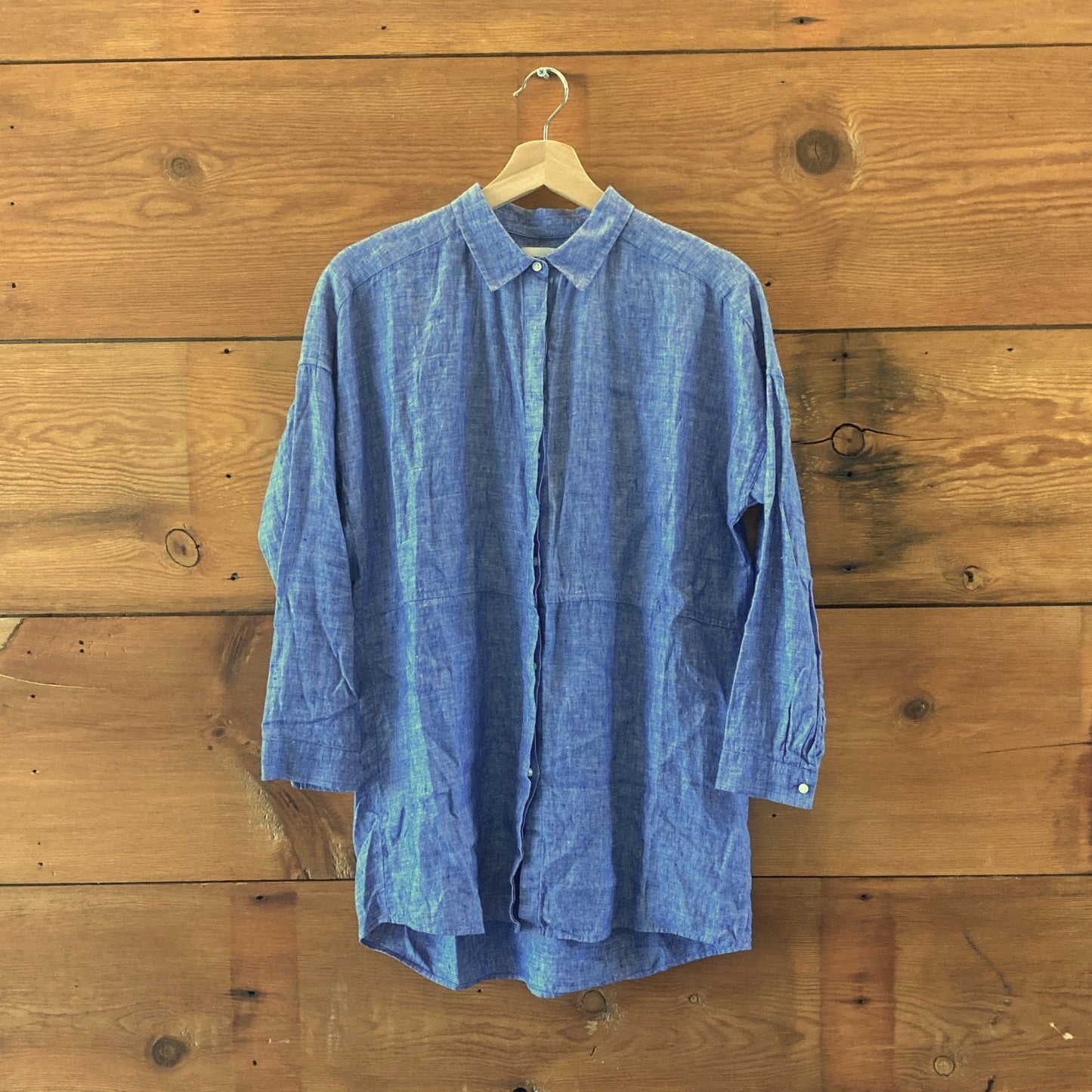 AYR Blue Linen Oversized Relaxed Fit Deep End Shirt - Size S - 1125KG