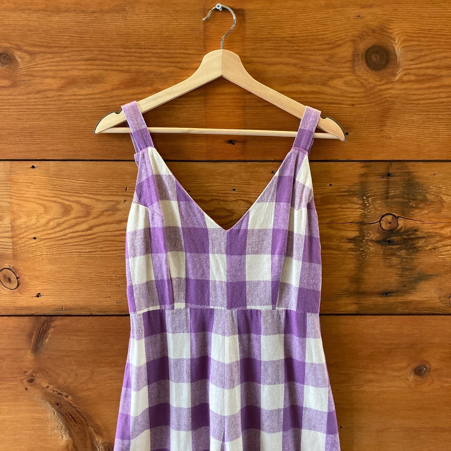 S - Ali Golden Purple & Ivory Gingham Plaid Sleeveless Wide Leg Jumpsuit 0312IG