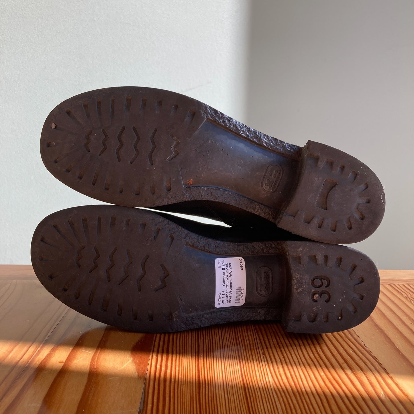 39 / 8.5 - Camper Black Leather Chunky Block Heel Womens Wonder Boots 0603AG