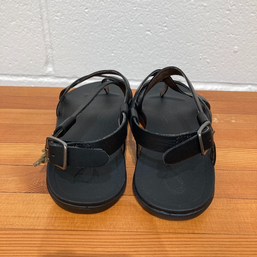 Olukai Black Strappy Leather Upena Womens Sandals NEW w/ Box - 0314GM