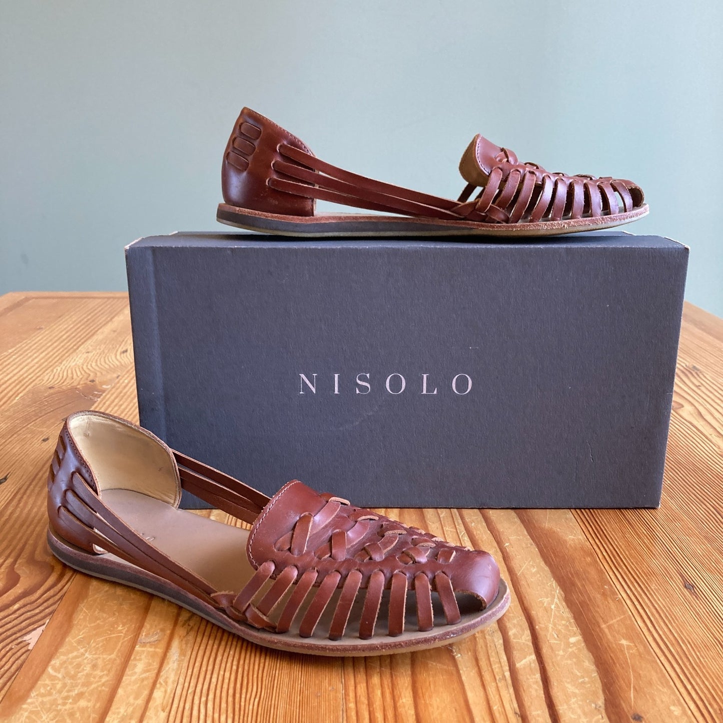 Nisolo Brandy Brown Leather Women's Huarache Sandal w/ Box - Size 11 - 0919SA