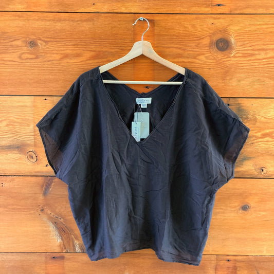 M - Velvet Graham & Spencer NEW Black $165 V-Neck Boxy Shirt Top 0416JW