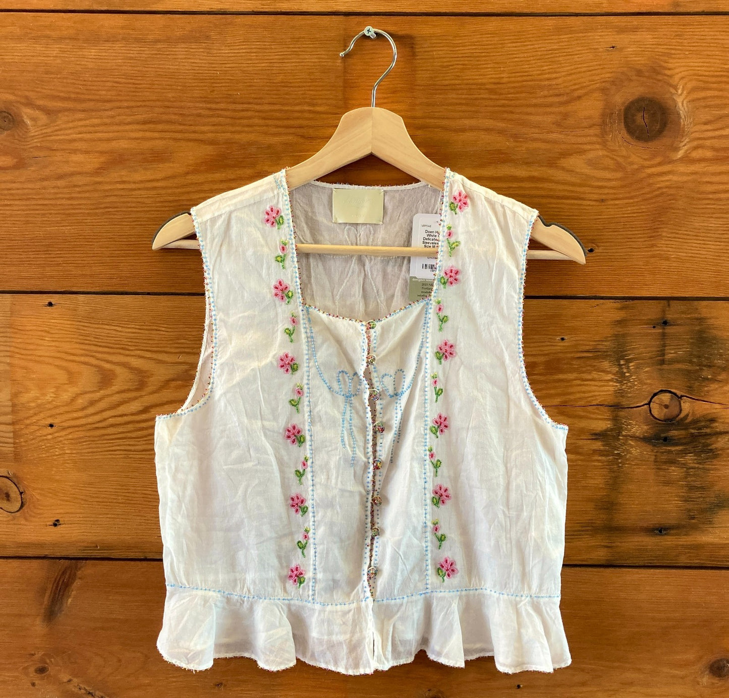 Doen Heirloom White Odelia Delicate Beaded Sleeveless Top  - Size M - 1011SC