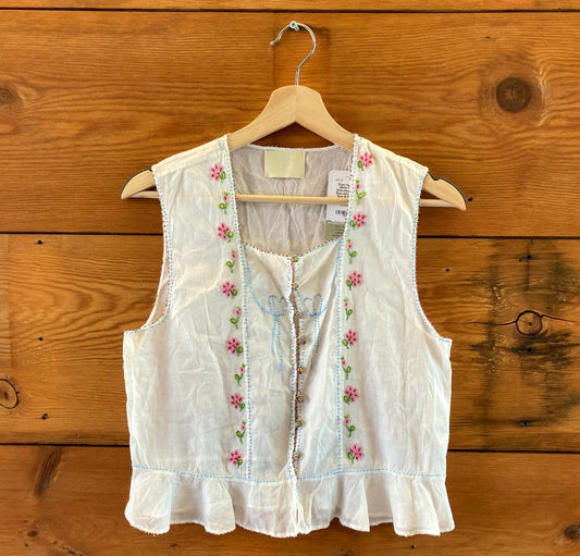 Doen Heirloom White Odelia Delicate Beaded Sleeveless Top  - Size M - 1011SC