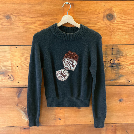 XS - Rachel Antonoff Black Babka Nut Motif Pullover Womens Sweater 0717SM