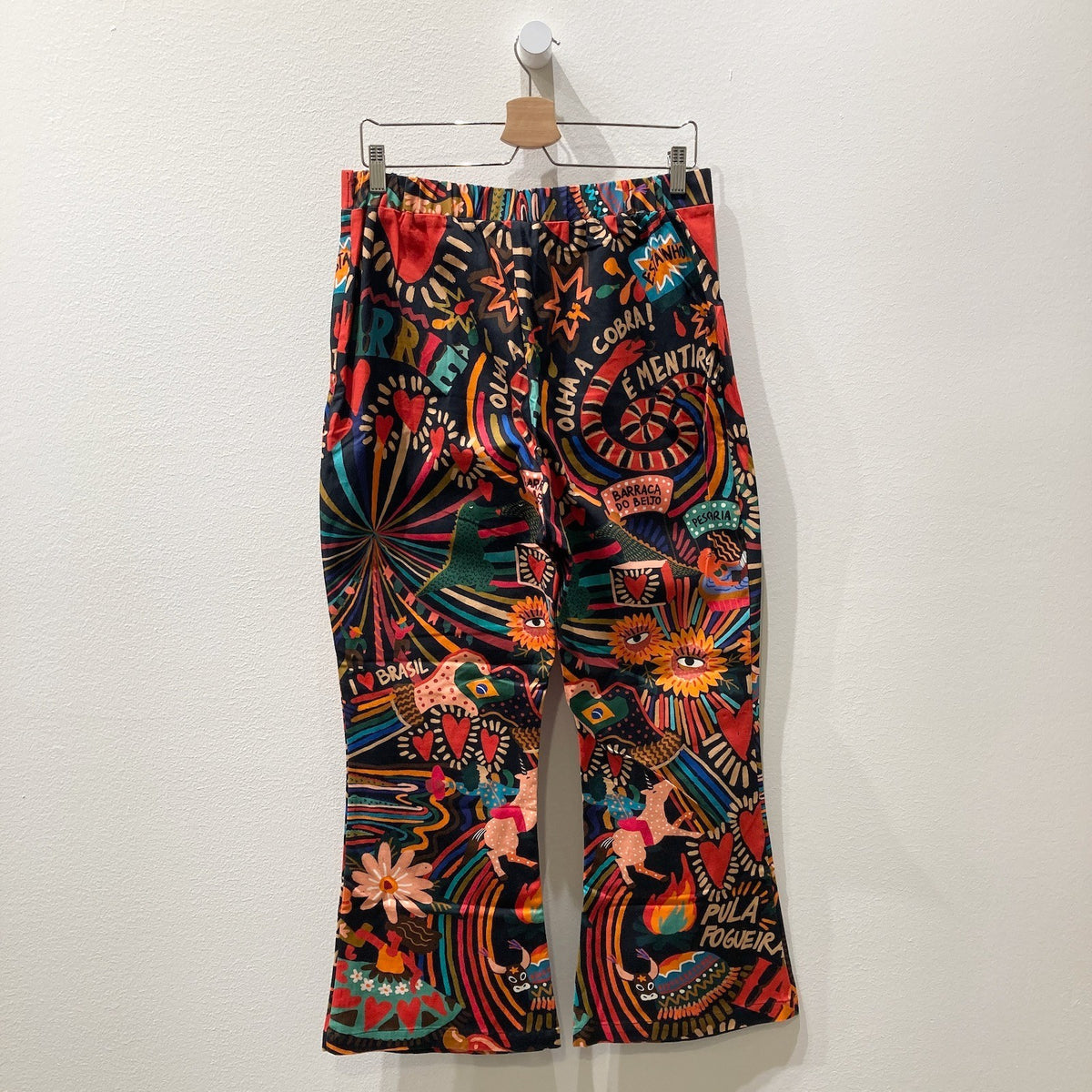 Farm Rio $178 Anthropologie Black Gator Love Pattern Pants - Sz L - NEW- 1122CT