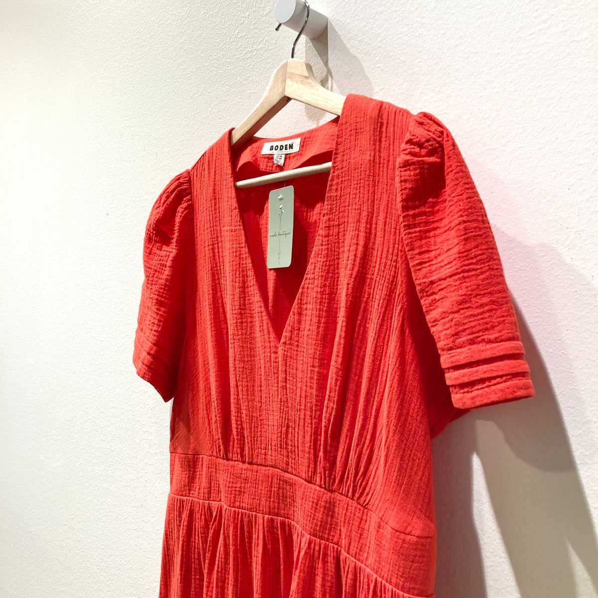 Boden Red Gauze Womens Short Sleeve V-Neck Maxi Dress - Size 12 - 0206BS