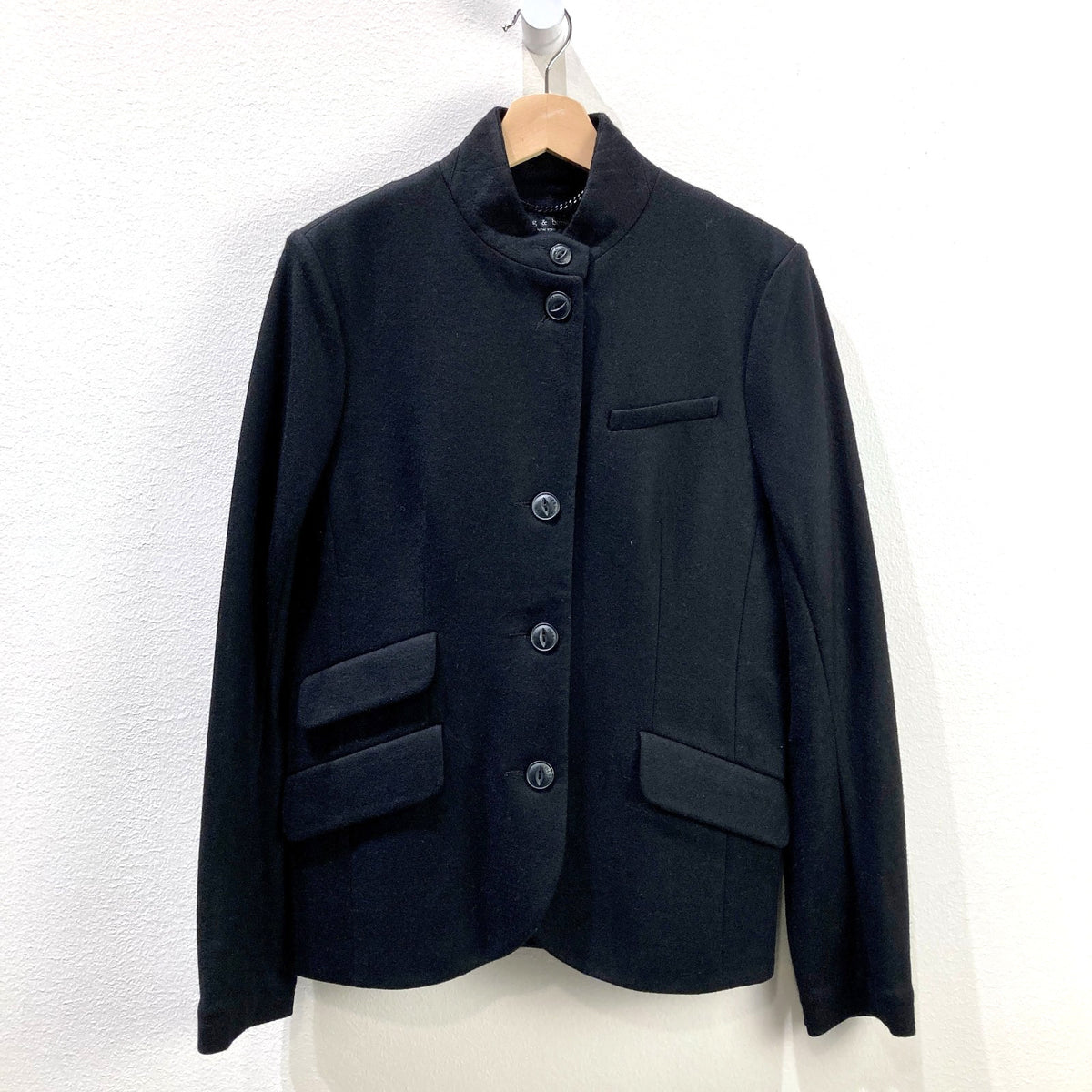 Rag & Bone Black Wool Slade Button Front Blazer Jacket - Size 10 - 0721DK