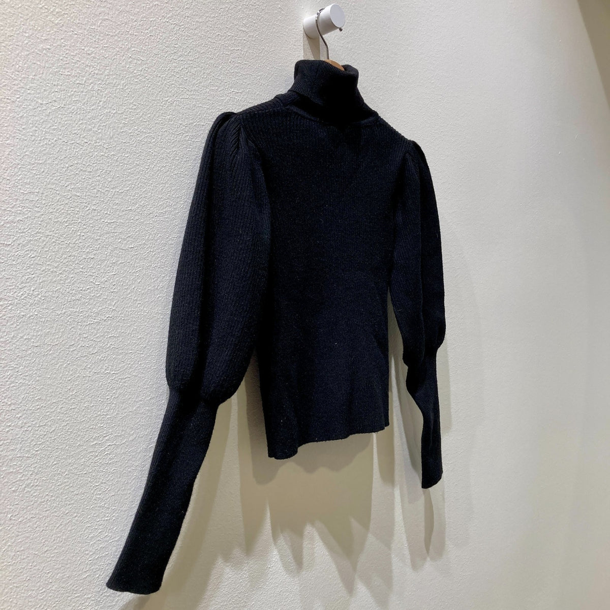 Farm Rio Black Ribbed Knit Turtleneck Puff Sleeve Sweater - Size S - 0516MH
