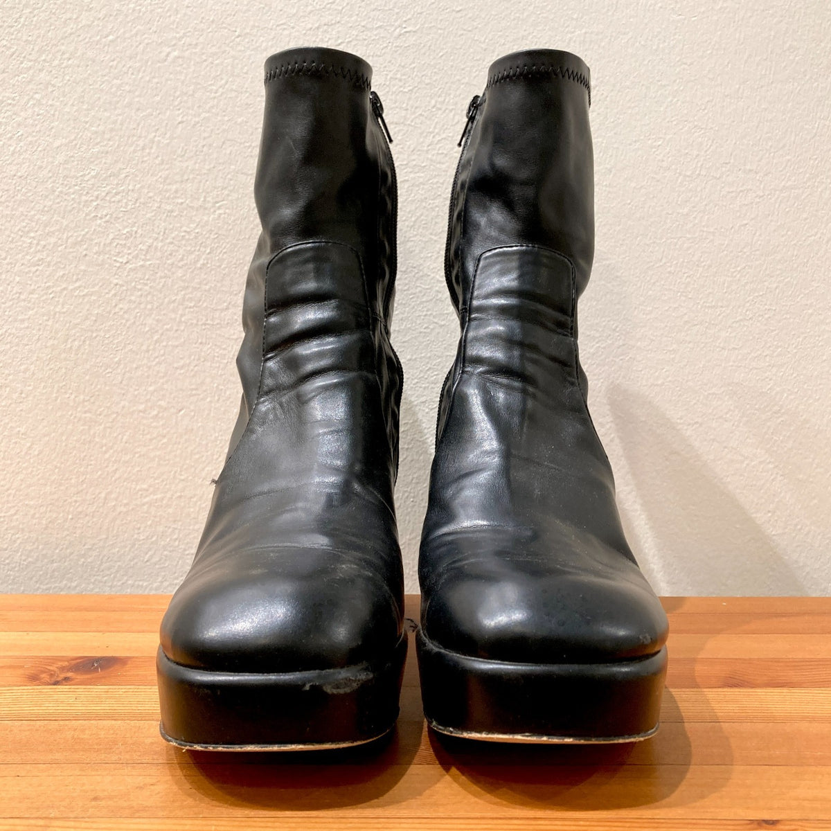 Silent D Black Otto Stretch Faux Leather Platform Boots - Size 42 / 11 - 0530JF