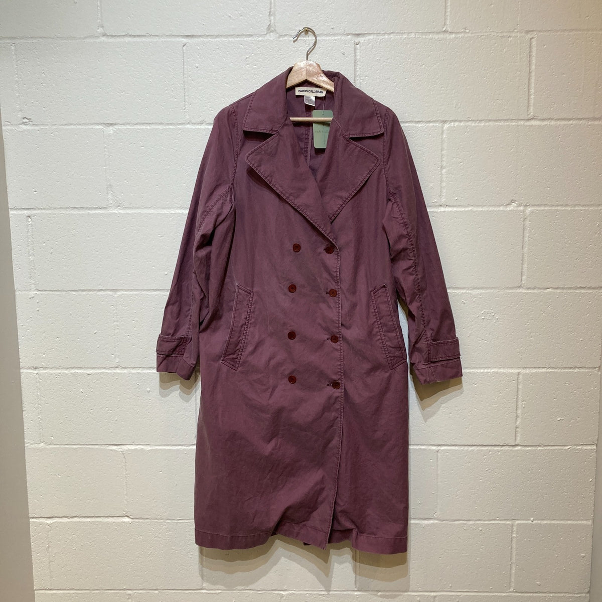 Caron Callahan Purple Double Breasted Long Trench Coat Jacket - Size S - 0419JP