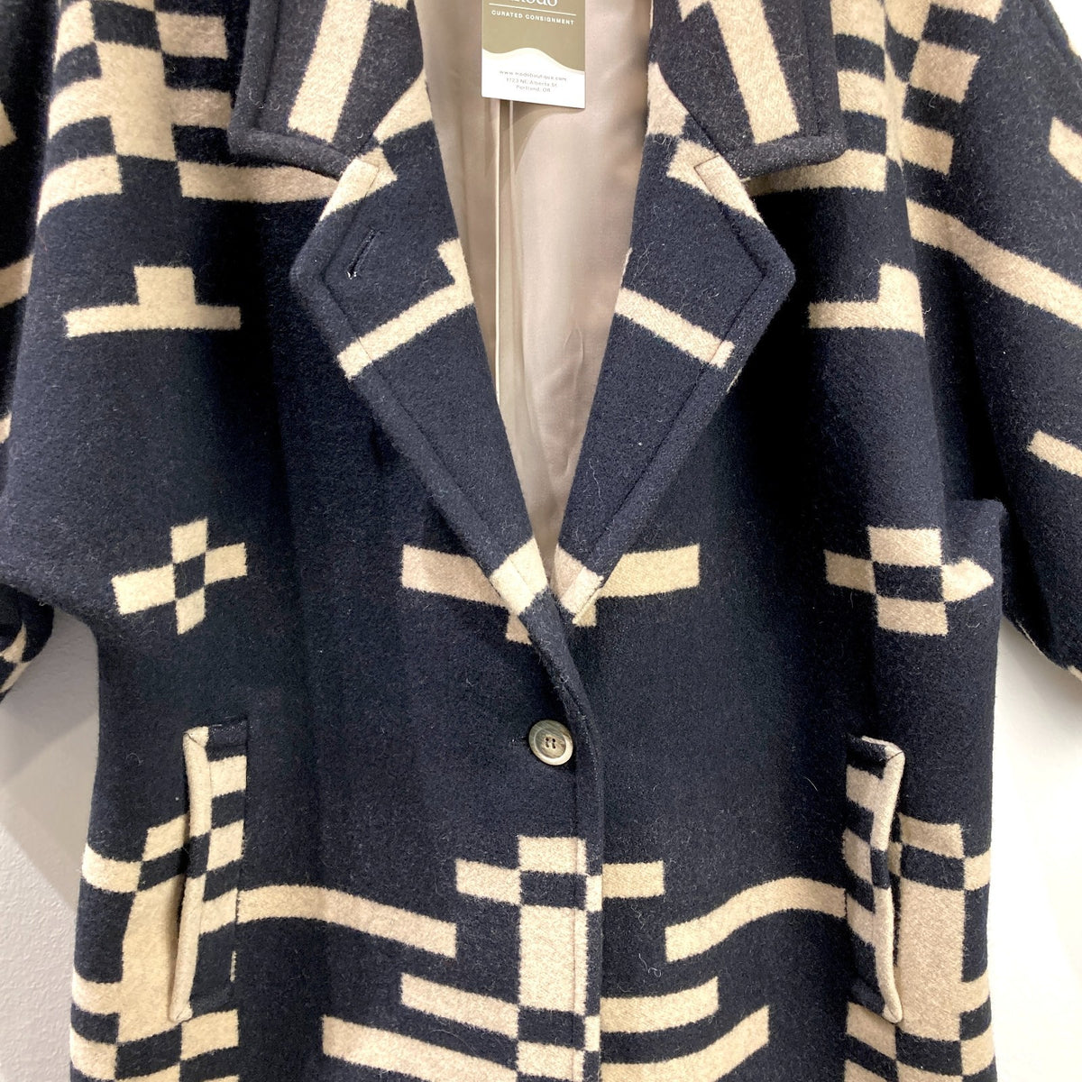 Pendleton Portland Collection Black & Tan Patterned Wool Coat - Size XL - 0316ND
