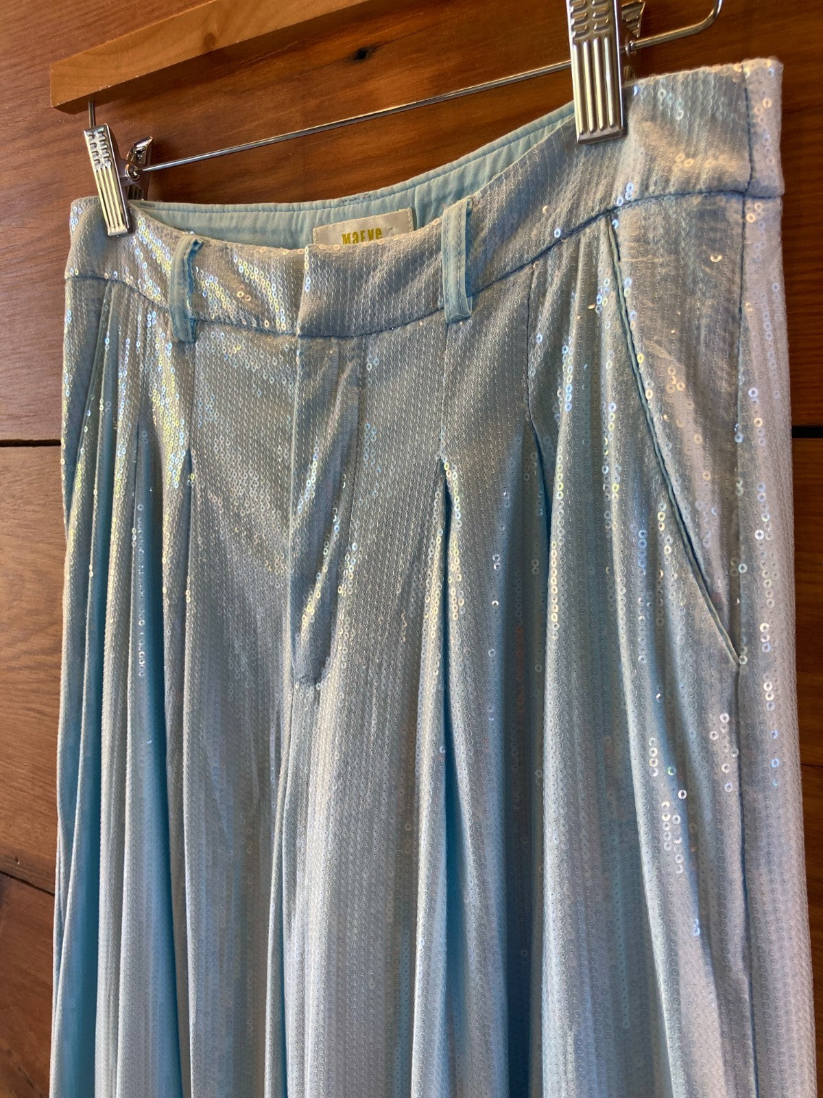 Maeve Anthropologie Blue Sequin Wide Leg Avery Pants - Size 2 - 0520KP