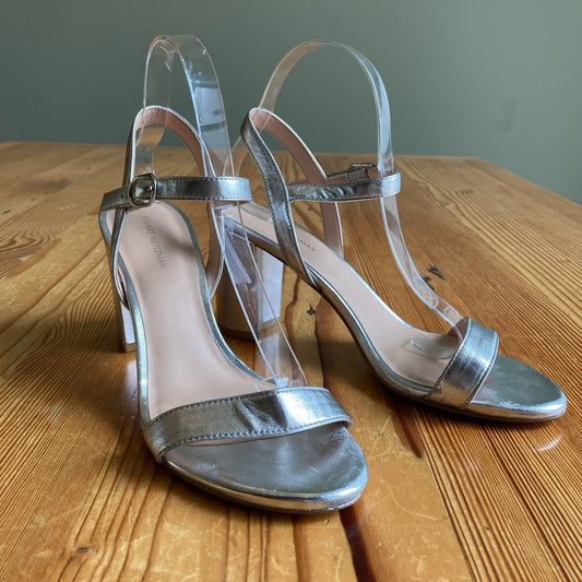 Stuart Weitzman Silver Leather Strappy Heels Sandals Shoes - Size 9 - 0617MV