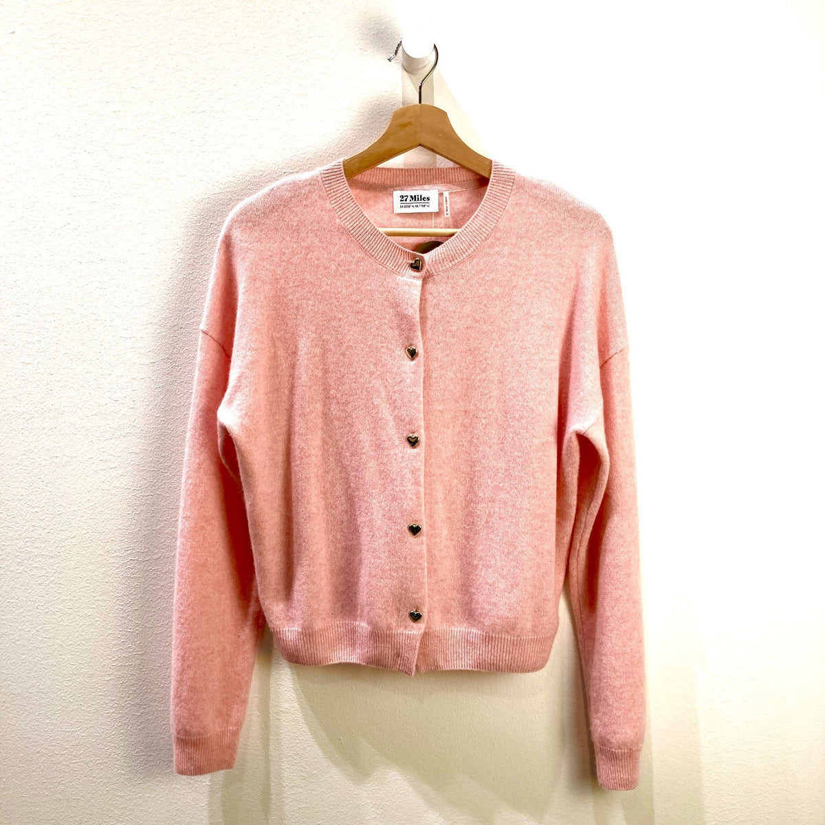 27 Miles $300 Blush Pink Heart Button Chiara Cashmere Sweater - Size M - 0930AC