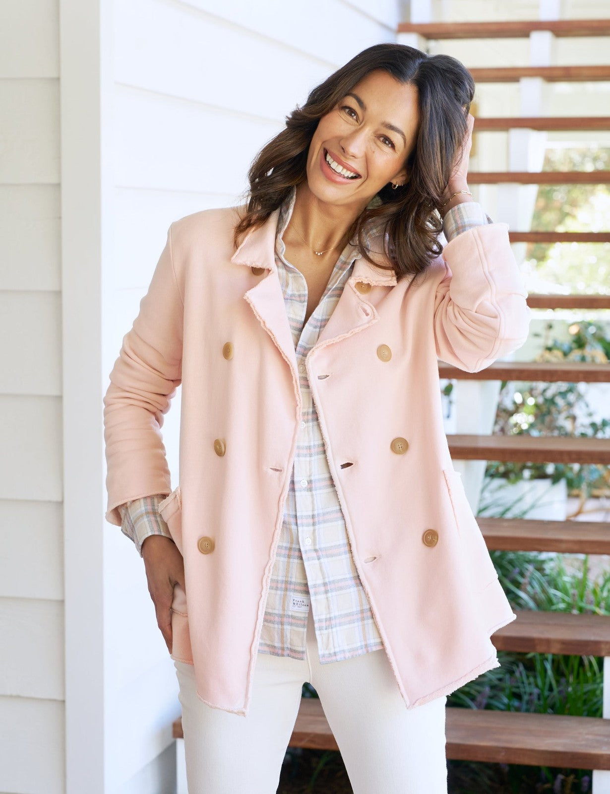 Frank & Eileen Rose Pink Belfast Soft Terry Peacoat Jacket - Size S - 0222ME