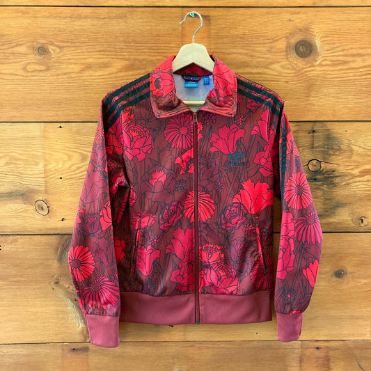 Adidas Red Rose Print Zip Front Sweatshirt Track Jacket - Size M - 0104AB