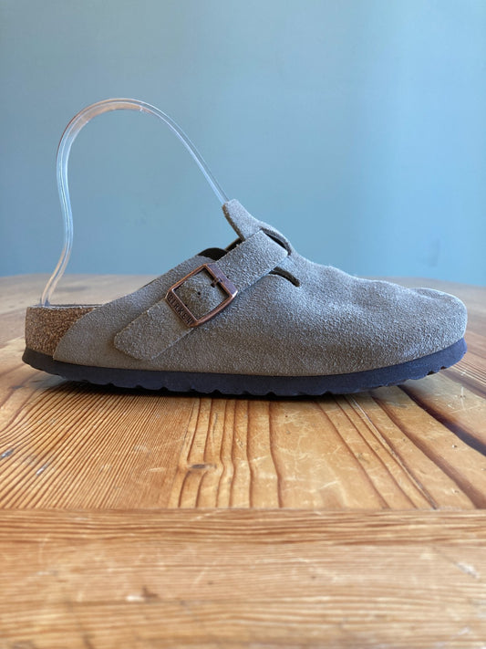 Birkenstock Taupe Gray Suede Slip On Boston Mules Shoes - Size 36 / 6 - 0312IG