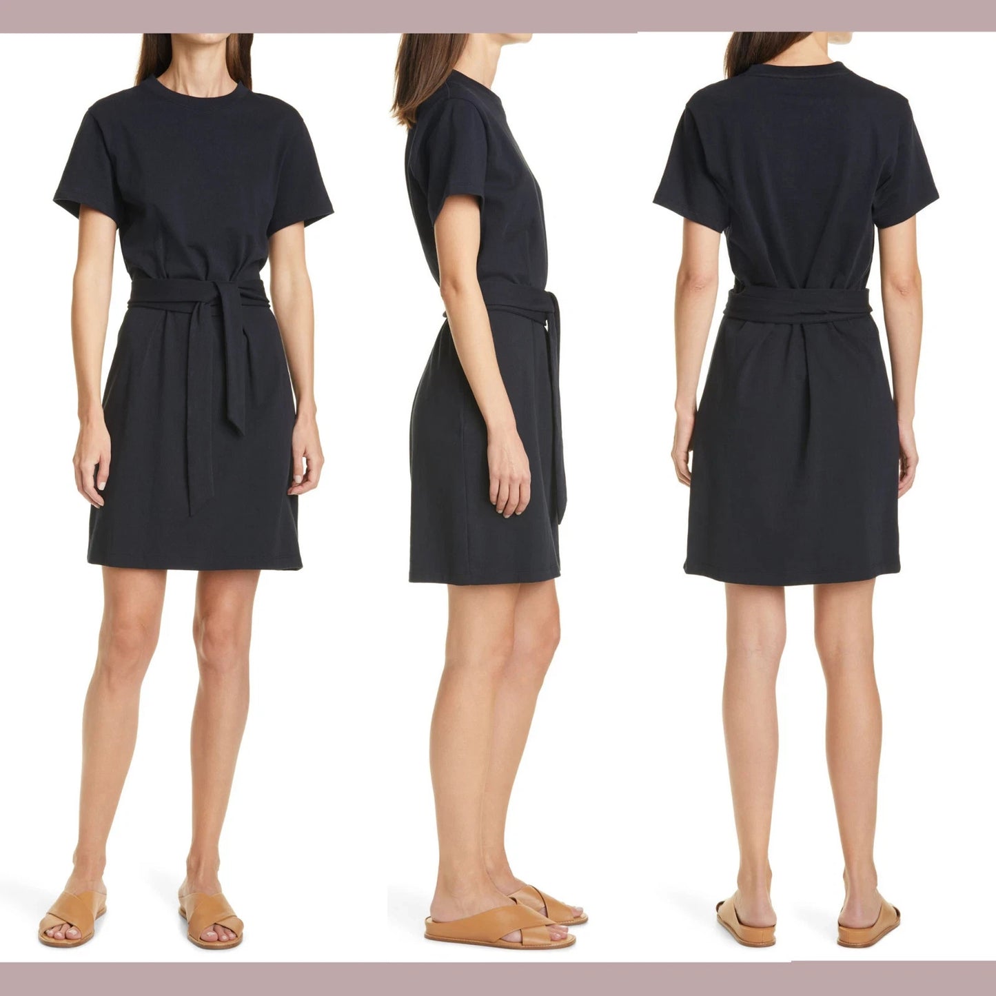 Vince Black Short Sleeve Tie Waist Cotton T-Shirt Mini Dress - Size XS - 1118SM