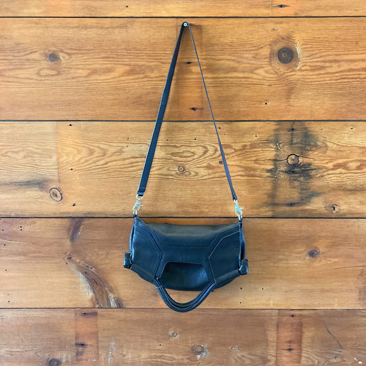 Foley & Corrina Black Soft Leather Fold Over Mid City Purse Bag - 1122KP