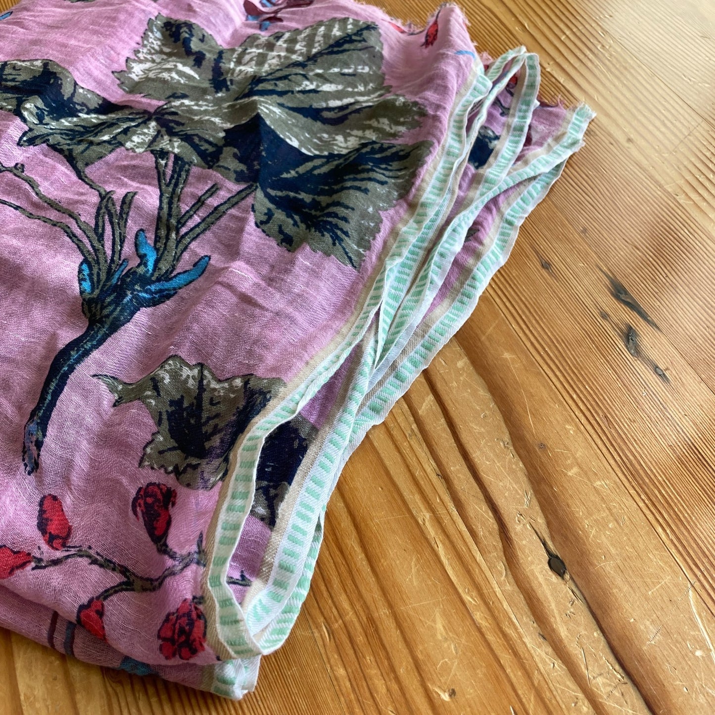 Epice Paris Pink Gray Floral Stole Linen Cotton Scarf - 4427SC