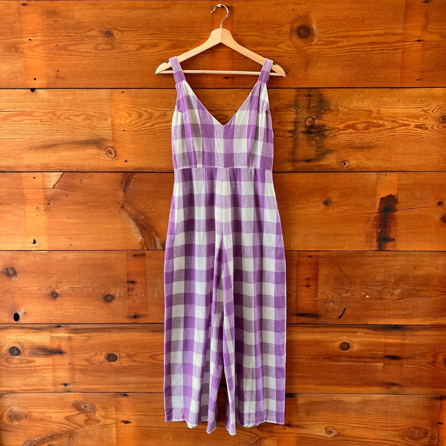 S - Ali Golden Purple & Ivory Gingham Plaid Sleeveless Wide Leg Jumpsuit 0312IG