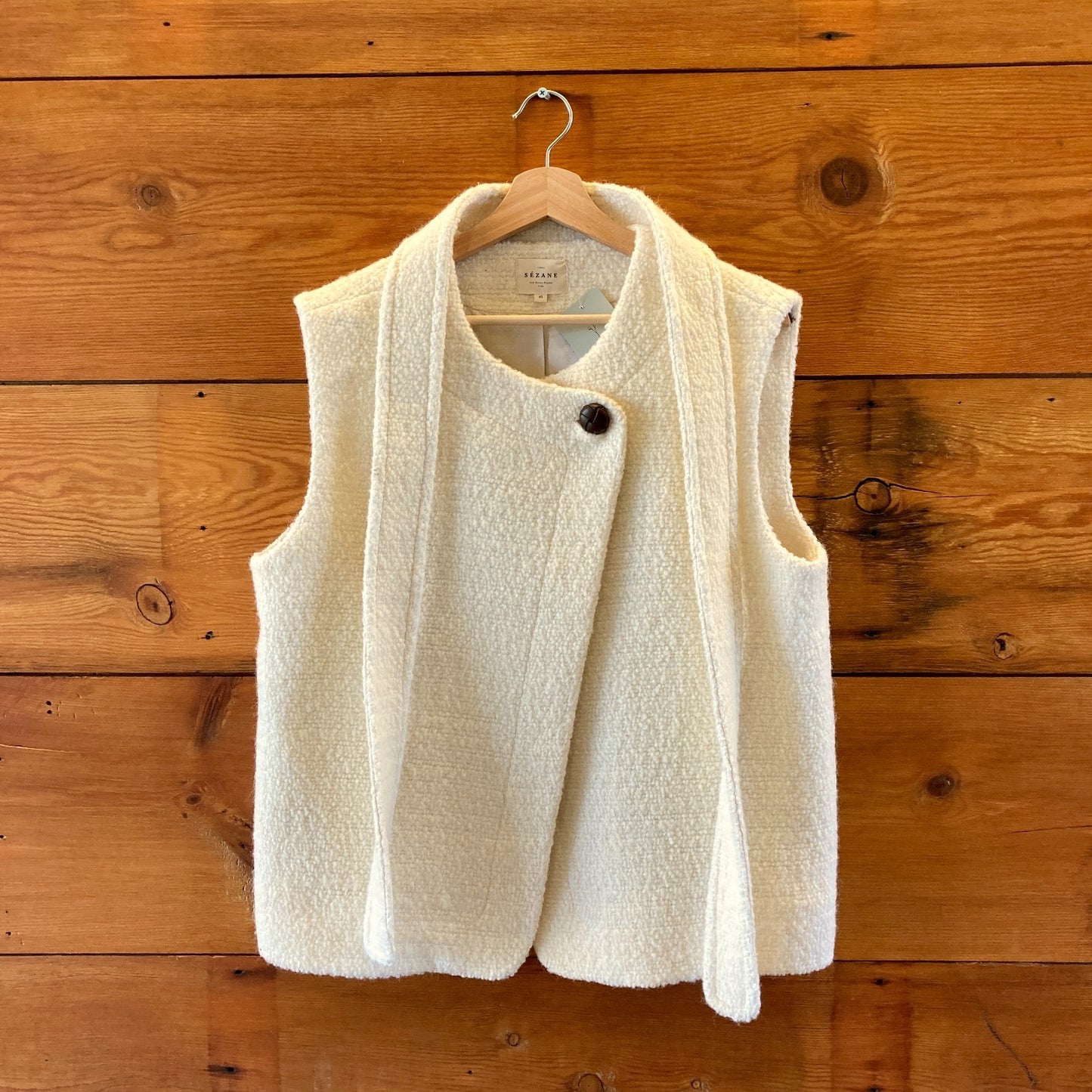 Sezane White Wool Belted Sleeveless Vest Jacket - Size 40 / 8 - 0208KS