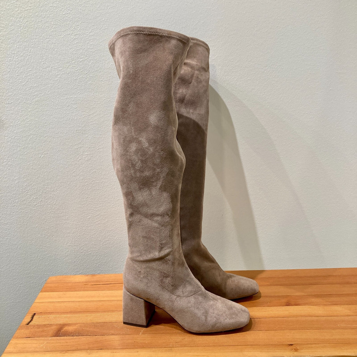 Silent D Taupe Stretch Microsuede Knee-High Boots - Size 38 / 8 - 0913AY
