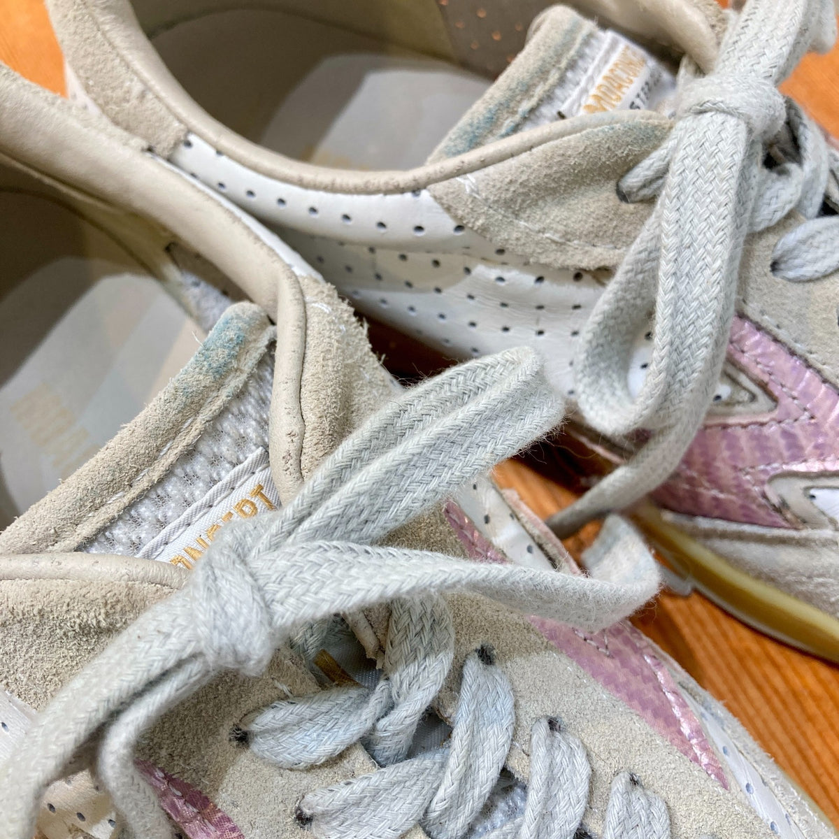 Moa Concept White & Pink Perforated Club Sneakers Shoes - Size 38 / 8 - 0521AB