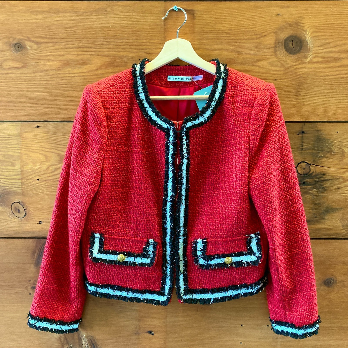 Alice + Olivia Ruby Red Landon Cropped Tweed Jacket - Size M - 1029SB