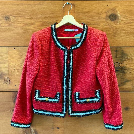 Alice + Olivia Ruby Red Landon Cropped Tweed Jacket - Size M - 1029SB