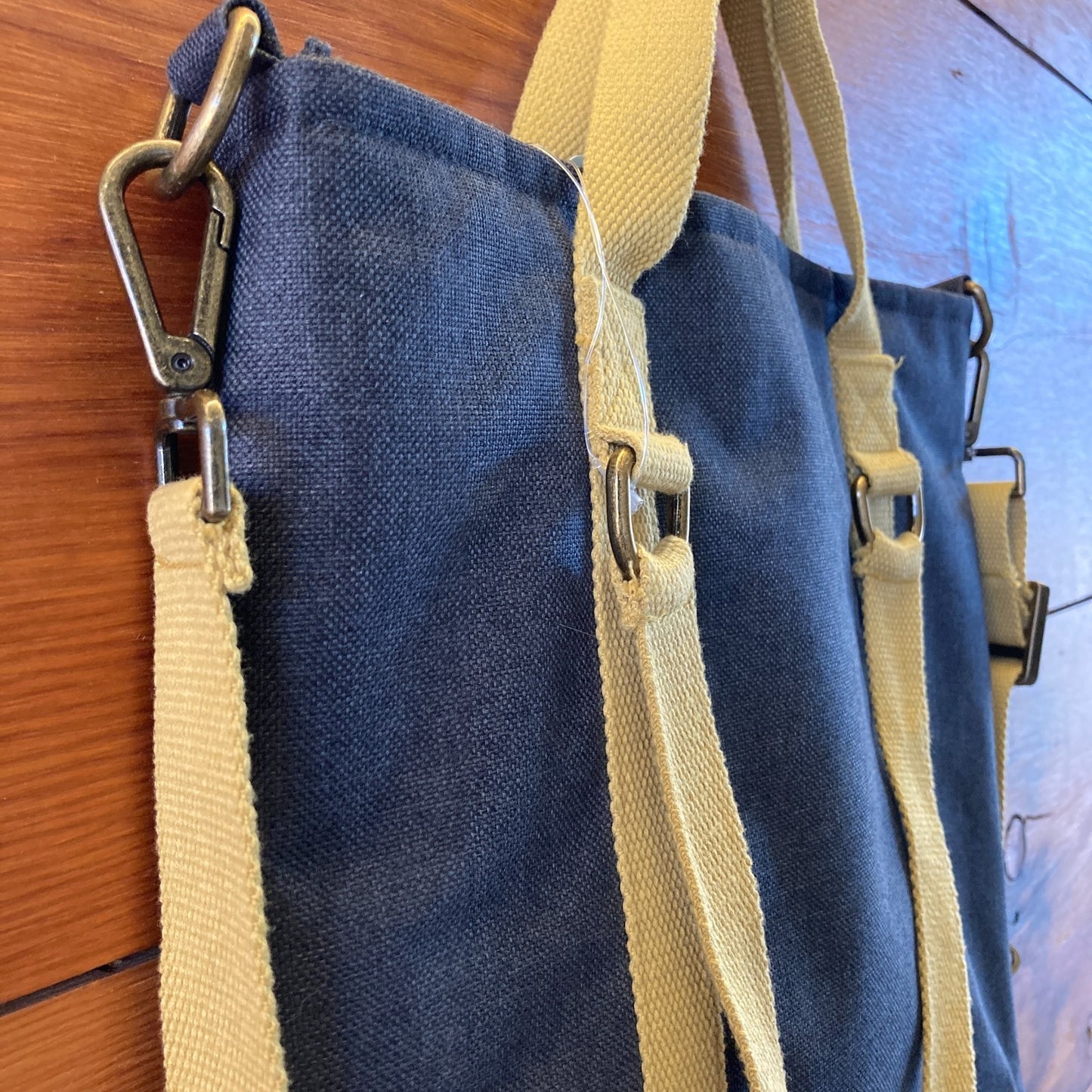 Meridian Lee Gray Canvas w/ Yellow Straps Backpack Tote Bag - 0627LH