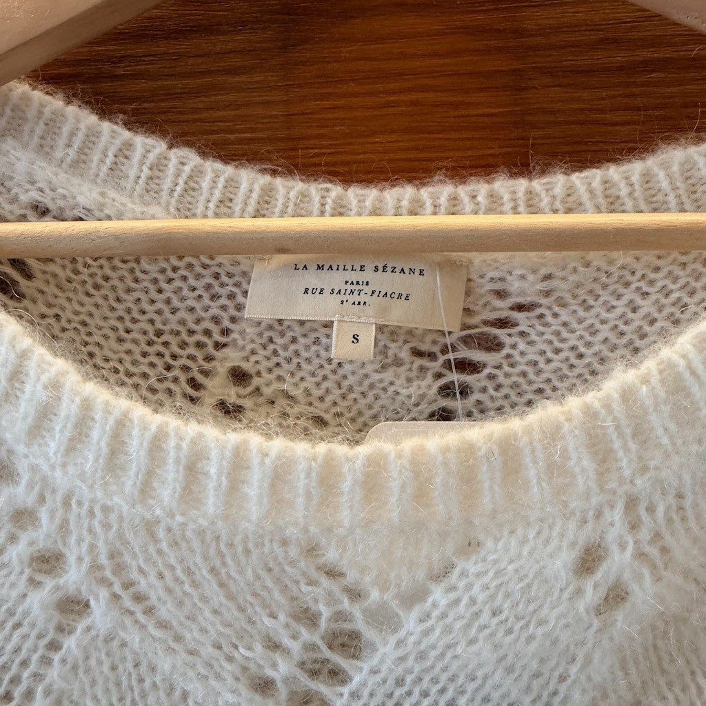 Sezane White Wide Neck Open Knit Mohair Blend Sweater - Size S - 1209TT