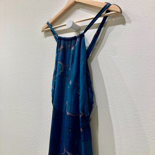 Stone Cold Fox Navy Marbled Abstract Print Silk Dress - Size XS / S - 0312IG