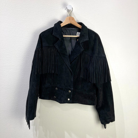 Vintage Unbranded Black Oversized Suede Fringe Jacket - Size M - 0523MB