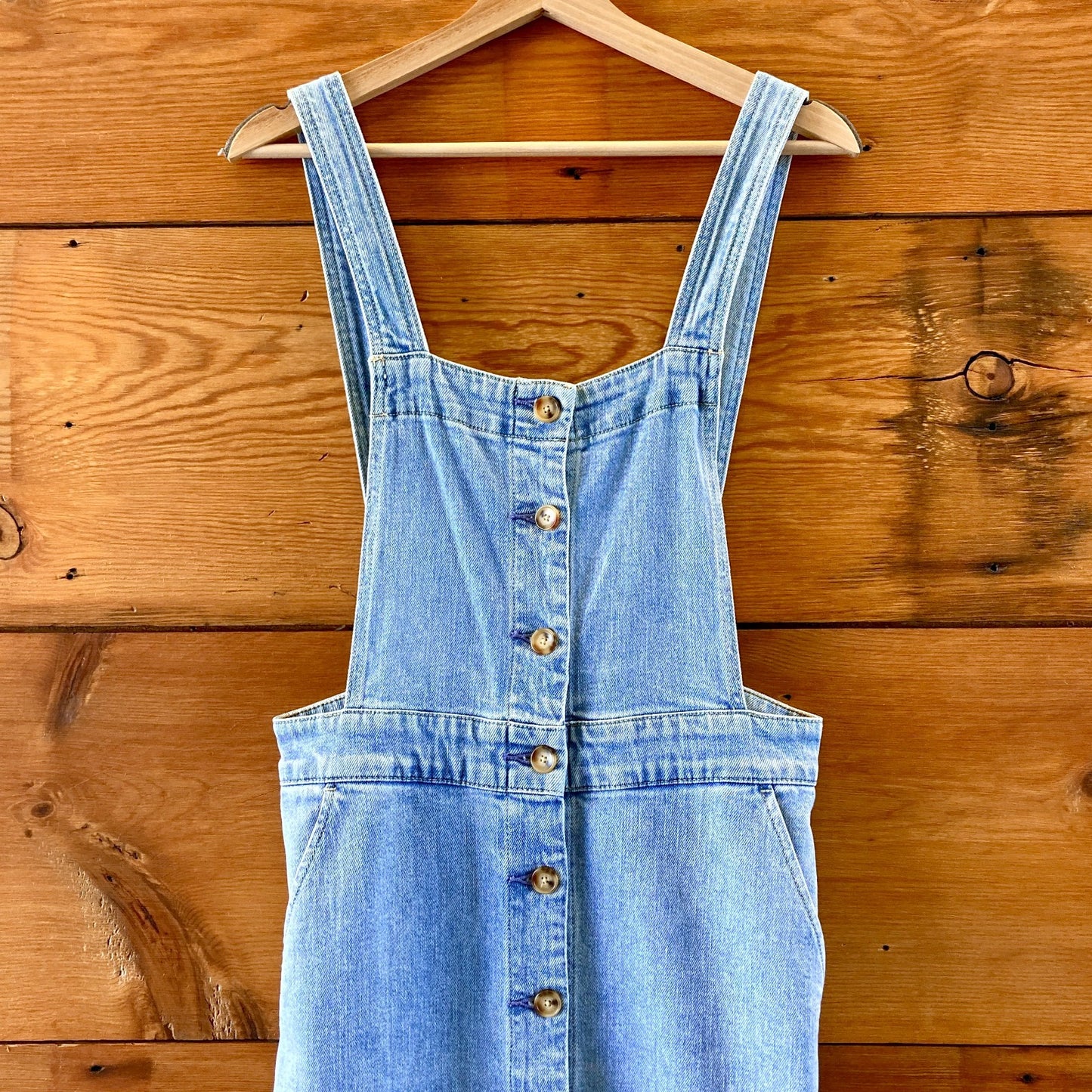 Faherty Light Wash Denim Sleeveless Button Up Jumper Dress - Size 4 - 0713AS