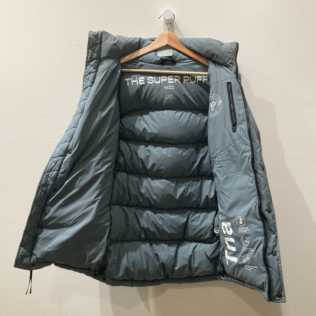 TNA Aritzia $325 Elegant Charcoal Super Puff Mid Down Coat - Size XXXS - 0915LS