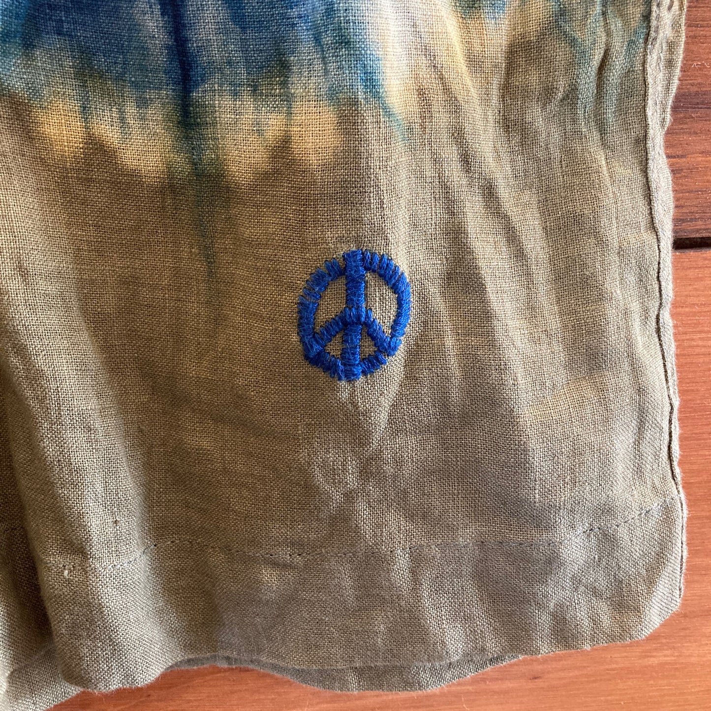 Story Mfg Blue White Green Tie Dye NEW Linen Shorts - Mens Size S - 0106KA